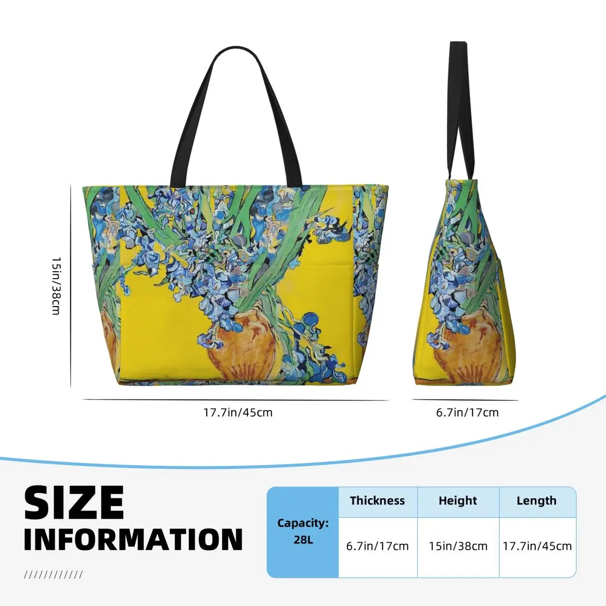 Vincent Van Gogh Irises Art Flowers Beach Tote Bag Sport Gym Yoga Duffle Large Tote Bag Women Travel Bag Fitness bag