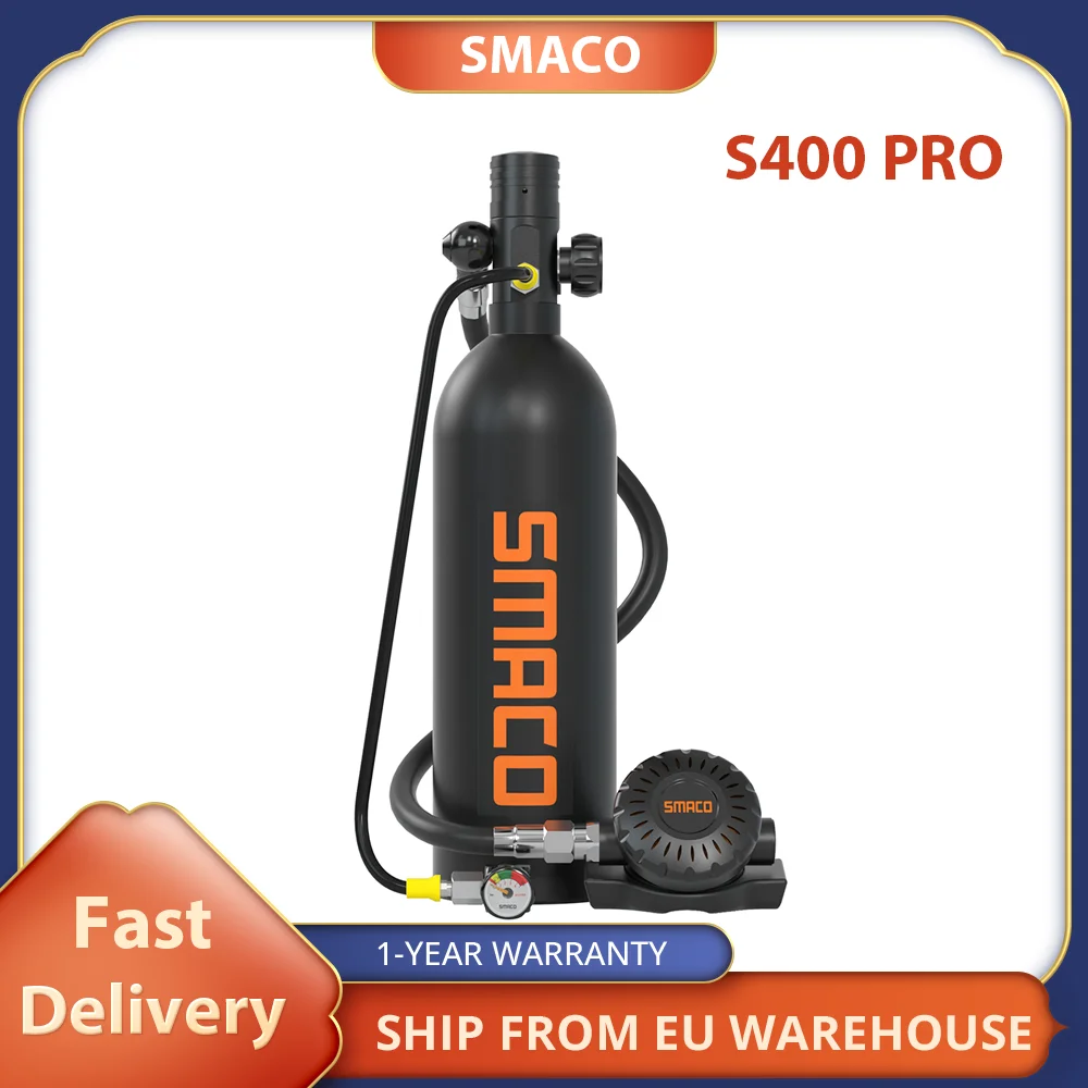 SMACO S400 Pro 1L Scuba Tank Black ,15-20 minutes  Using Time,  6061 Aviation Aluminum