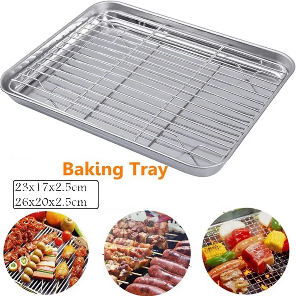 

Stainless Steel Rectangular Draining Oil Cooking Tools Grill Barbecue Sheet Baking Tray Pan BBQ Plate Cooling Grid Rack