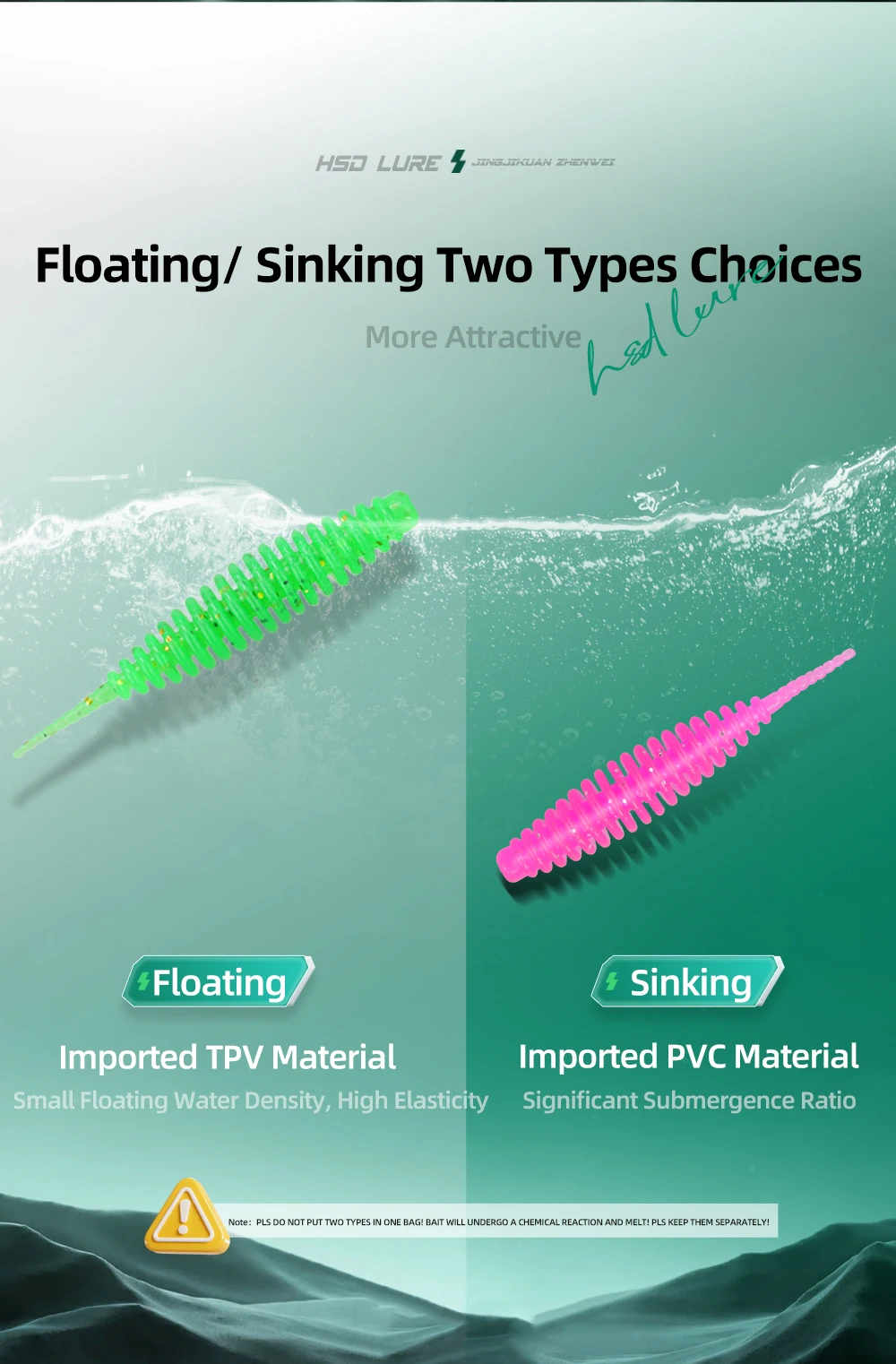HASIDA Softplastik-Angelköder mit Nadelschwanz, TPV PVC Wurm-Köder, schwimmend und sinkend, für Barsch-Angeln – Detail 4