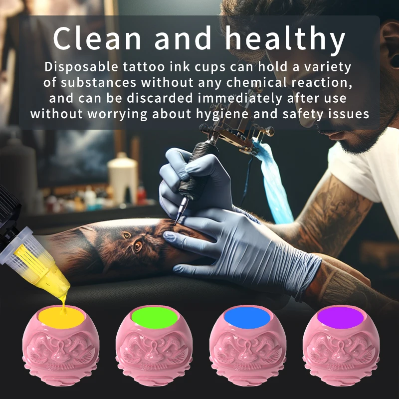200pcs Tattoo Ink Cup Multiple Colors Creative Paint Cups with Base Tattoo Accessories Makeup Tool for Tattoo Ink