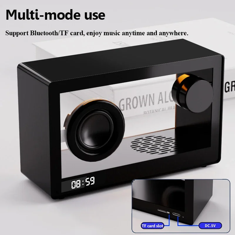 Transparente Lautsprecher, Heimdekoration, kabellose Spieluhr, HiFi, tragbare Uhr, Bluetooth-Lautsprecher, TF mit farbigem LED-Umgebungslicht