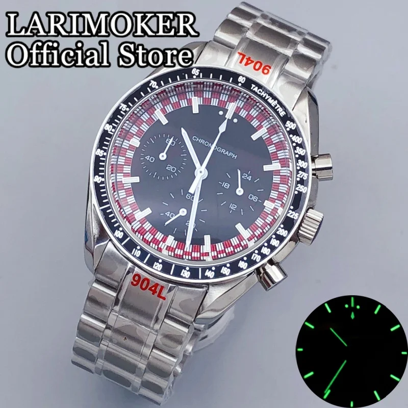

LARIMOKER 40mm Moon Red White Doodlebug Men's Quartz Chronograph Watch Luminous Dial Stainless Steel Mineral Glass Reloj Hombre