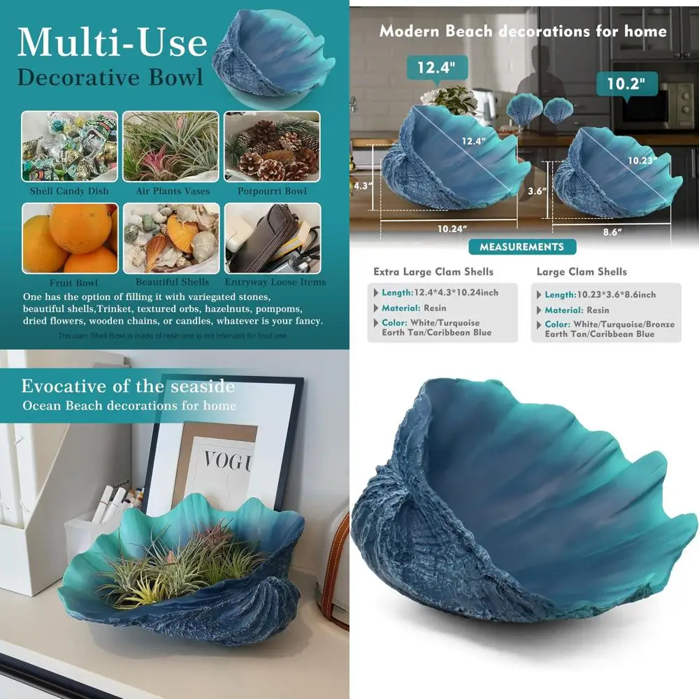 

Большая чаша из раковины морской улитки цвета Карибского синего — декоративный предмет в пляжном стиле для хранения вещей или украшения стола, акцент в морском стиле для дома