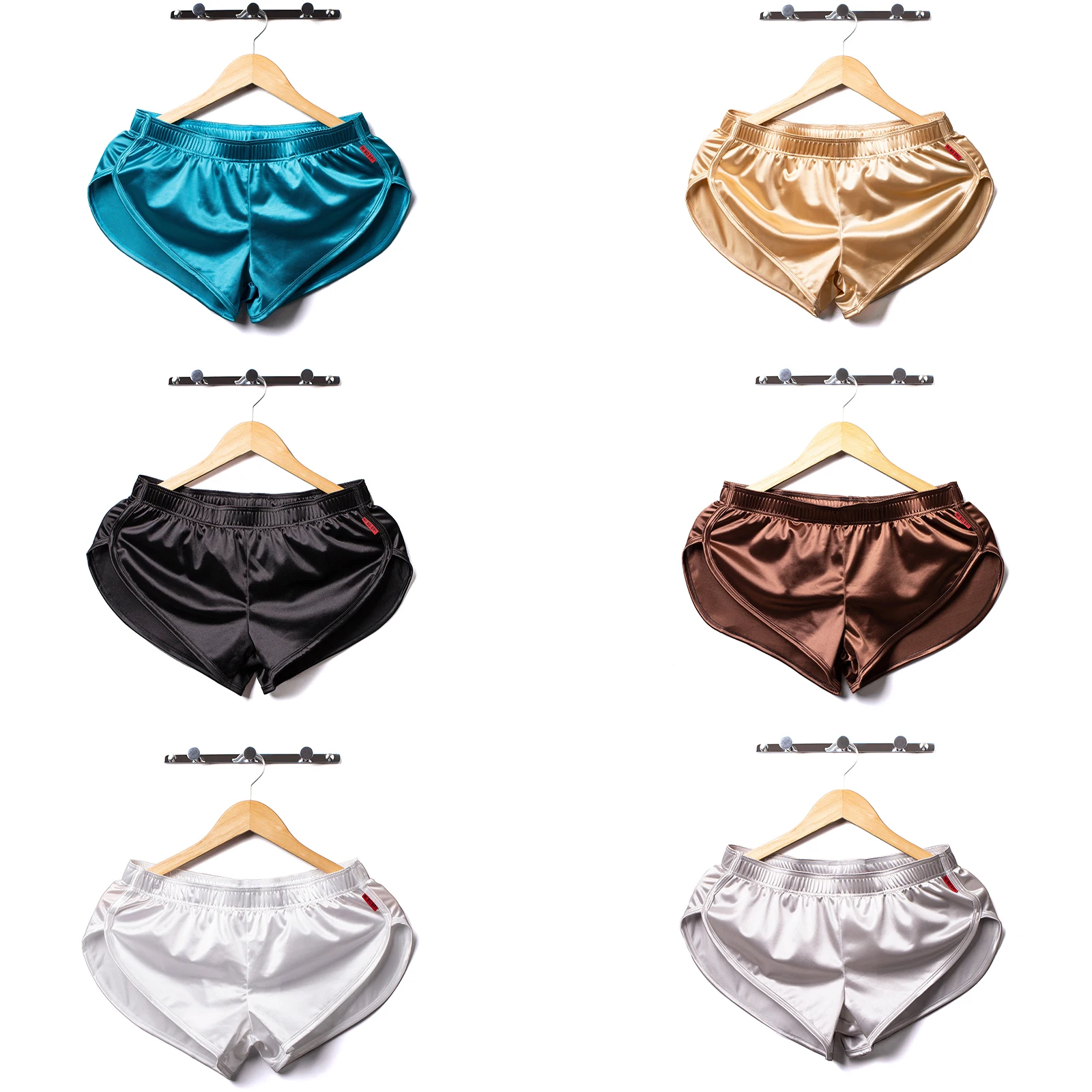 Mens Sexy Pajamas Boxer Shorts Smooth Silk Underwear Men Sleep Bottoms Homewear Lounge Shorts Male Panties Boxers