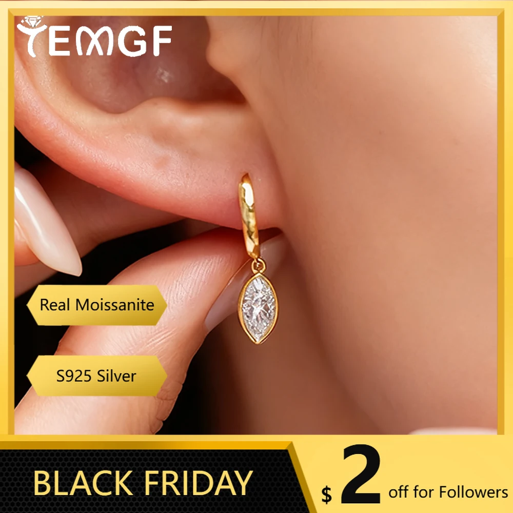 

Серьги-капли TEMGF с муассанитом, сертифицированные GRA, серьги-гвоздики из серебра 925 пробы с покрытием из 14-каратного золота для женщин, ювелирные украшения для свадебной вечеринки, 1 карат/пара