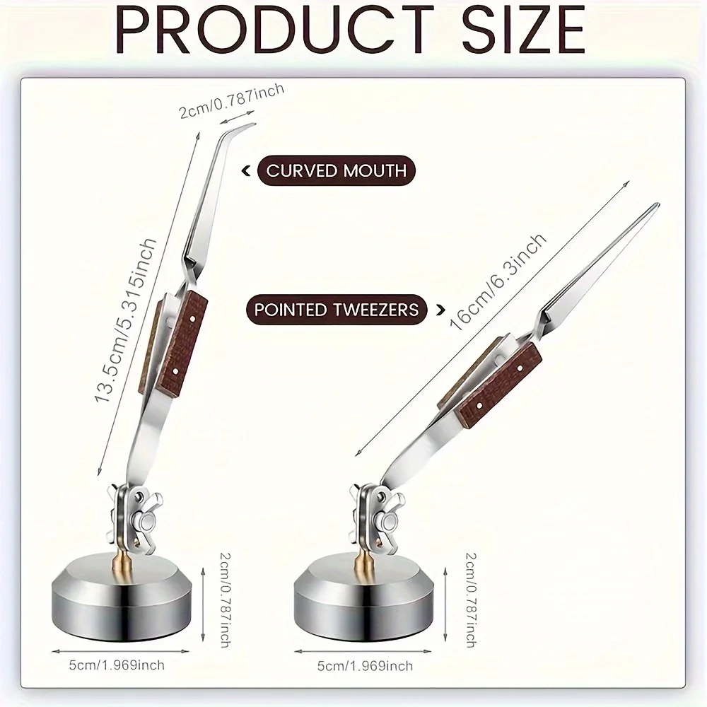 360° Rotating Soldering Tweezers Straight/Curved Tip Cross-Lock Base Stainless Steel Jewelry Welding Tool with Weighted Holder
