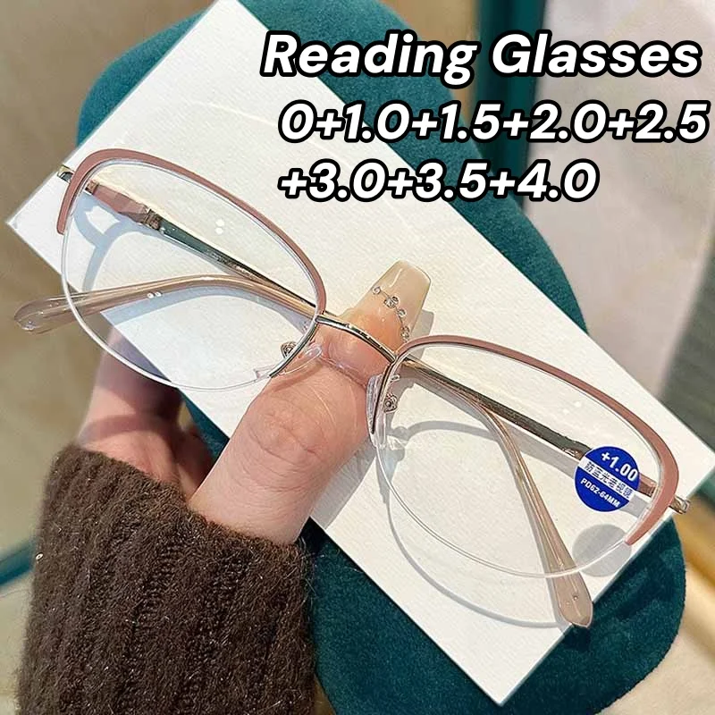

Woman Fashion Cat Eye Reading Glasses Men Blue Light Blocking Computer Office Eyewear Metal Small Frame Eyeglasses Diopter