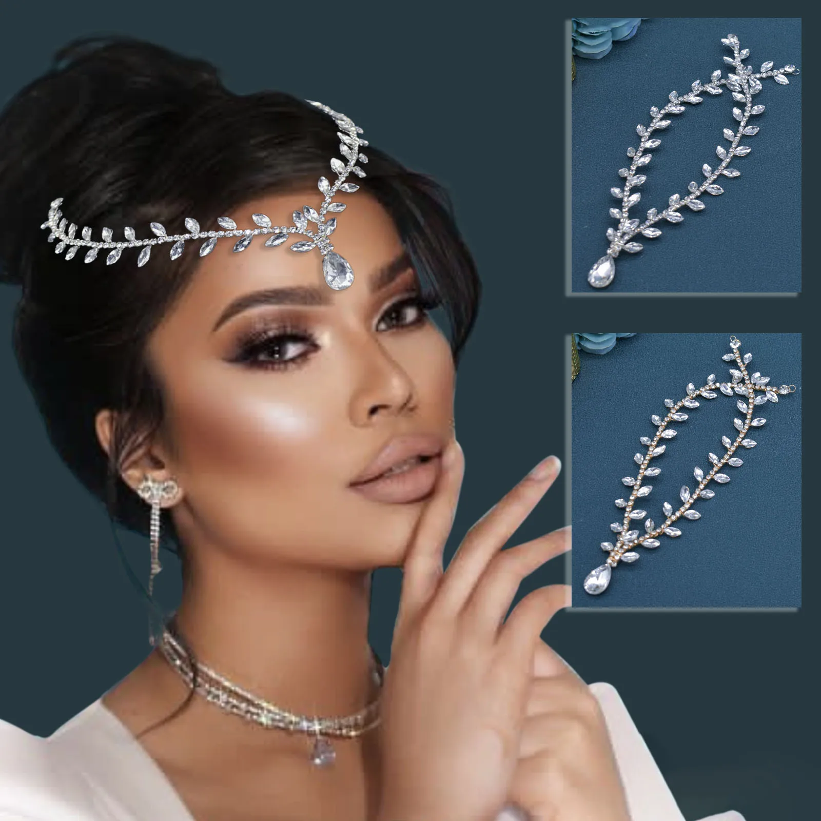 

A484 Crystal Drop Forehead Head Chain Rhinestone Wedding Hair Accessories for Women Tiara Indian Bride Jewelry Bridal Headpiece