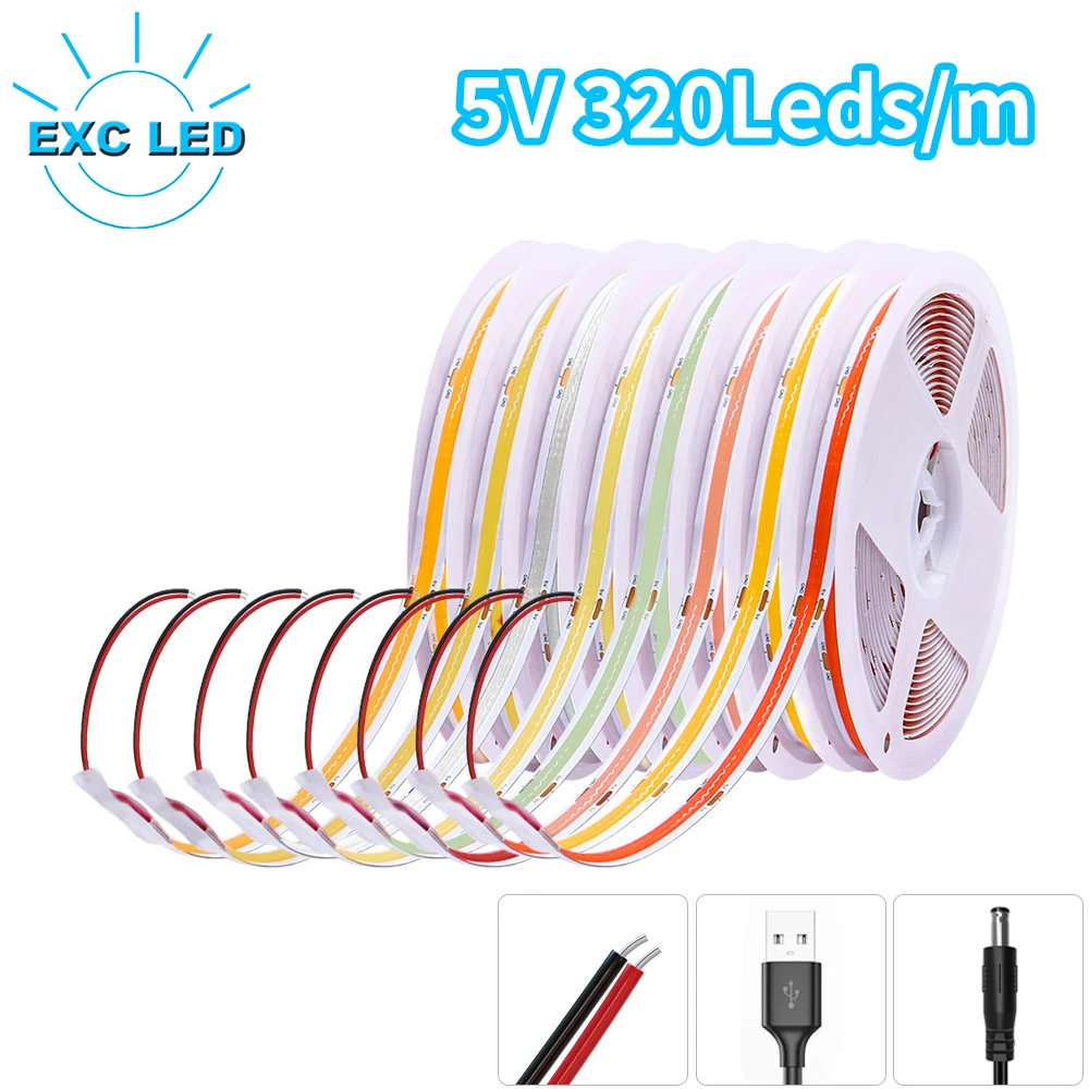 

COB LED Strip Light Tape High Density 320Leds/M Linear Lighting Flexible Tape Ribbon For Room Wall Bedroom Decoration USB DC5V