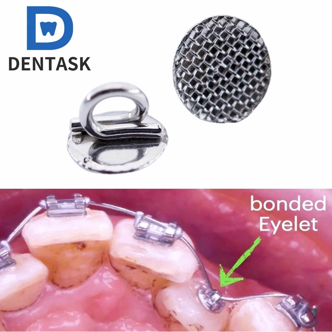 10 teile/beutel DENTASK Dental Kieferorthopädische Direkt Bond Öse Traktion Haken Lingual Bondbare Buttos Runde Rect Basis Zahnmedizin Material