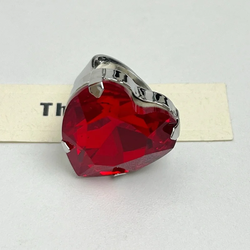 Unique European And American Wide Heart Gem Ring for Women Exaggerated Design Personality Commute Jewelry Daily Party Accessory