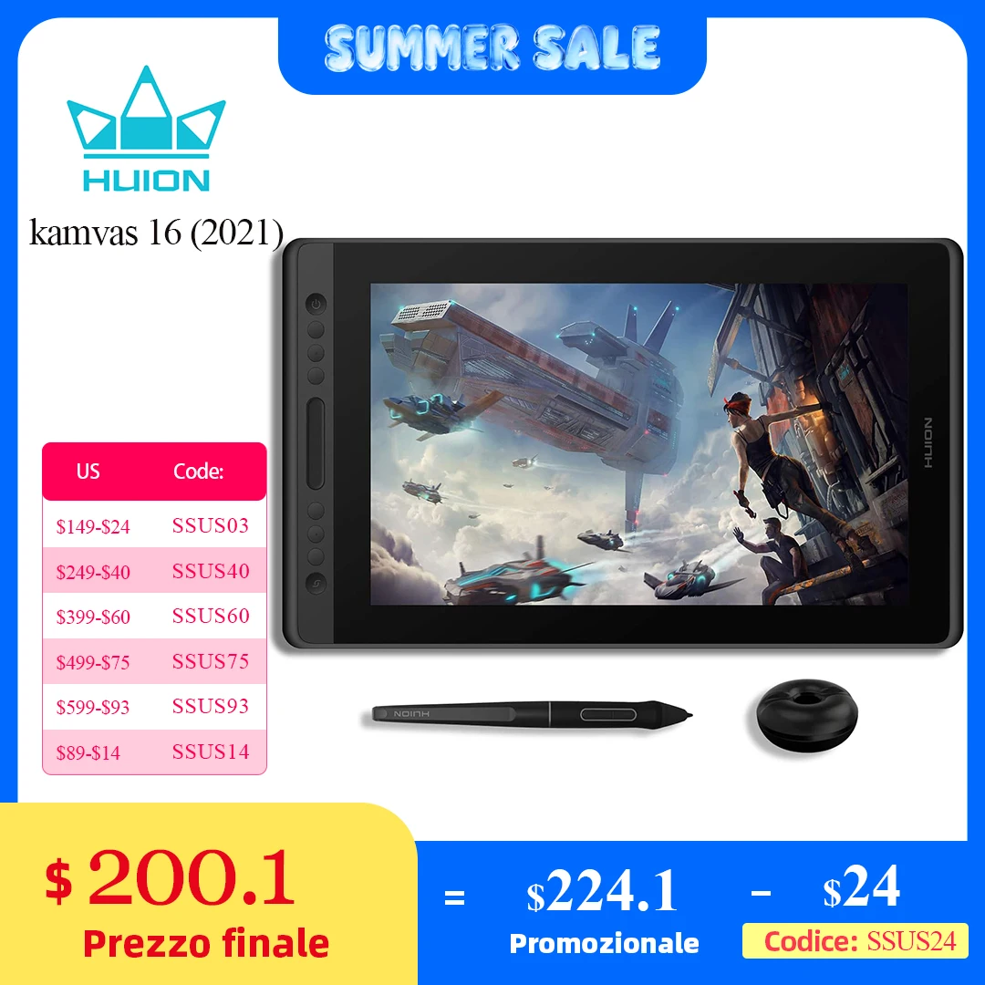 HUION New Arrival Kamvas 16(2021) Graphics Drawing Monitor Battery-free Digital Pen Tablet For Win/MAC And Android 120%s RGB