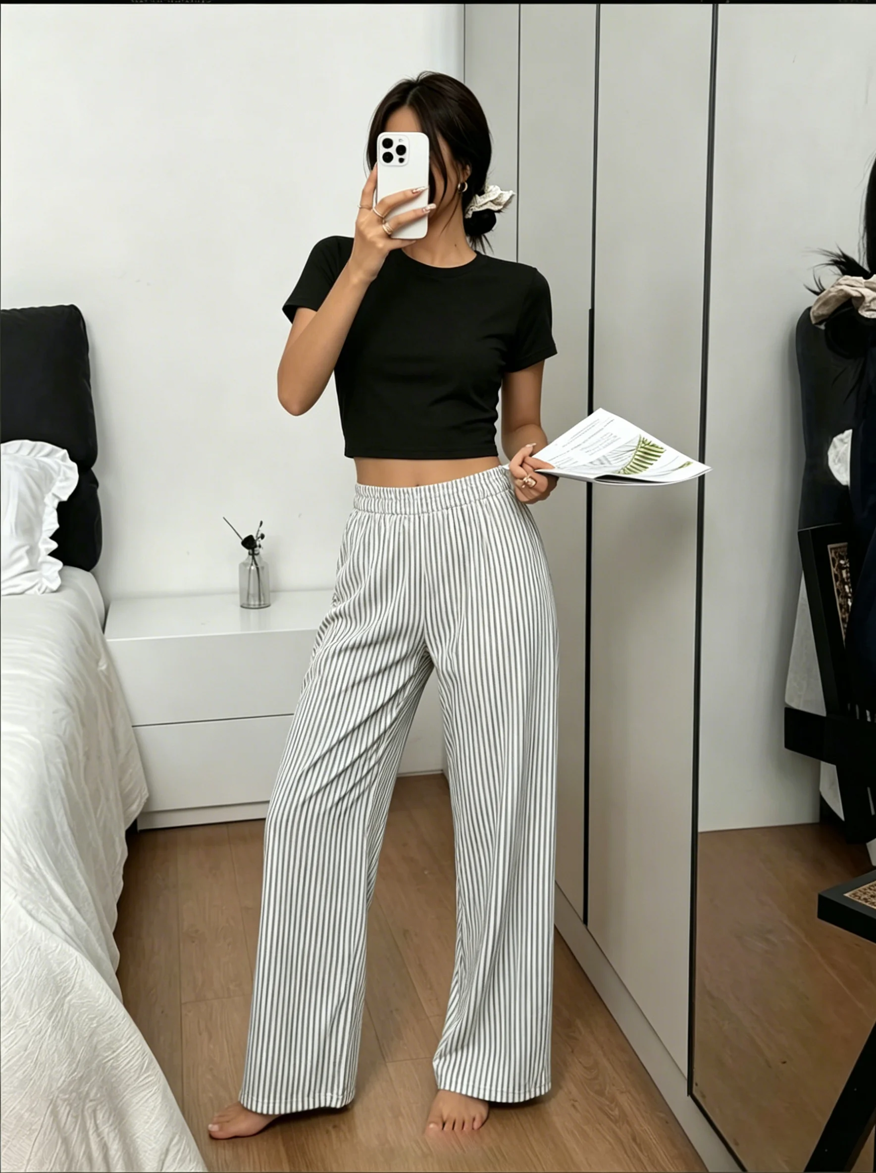 

Women's Striped Wide Leg Pajama Pants, High Waist Elastic Waistband Loungewear Trousers, Soft Casual Home Pants for All Seasons