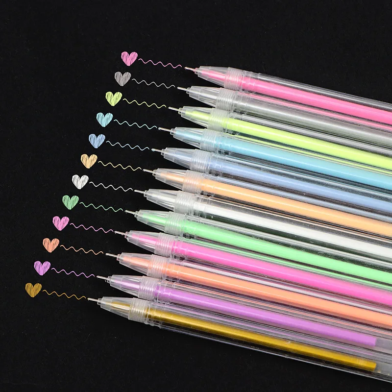 12Pcs Highlight Fine Tip Color Photo Album Gel Pen Stationery Office Cute Scrapbooking Color Pen