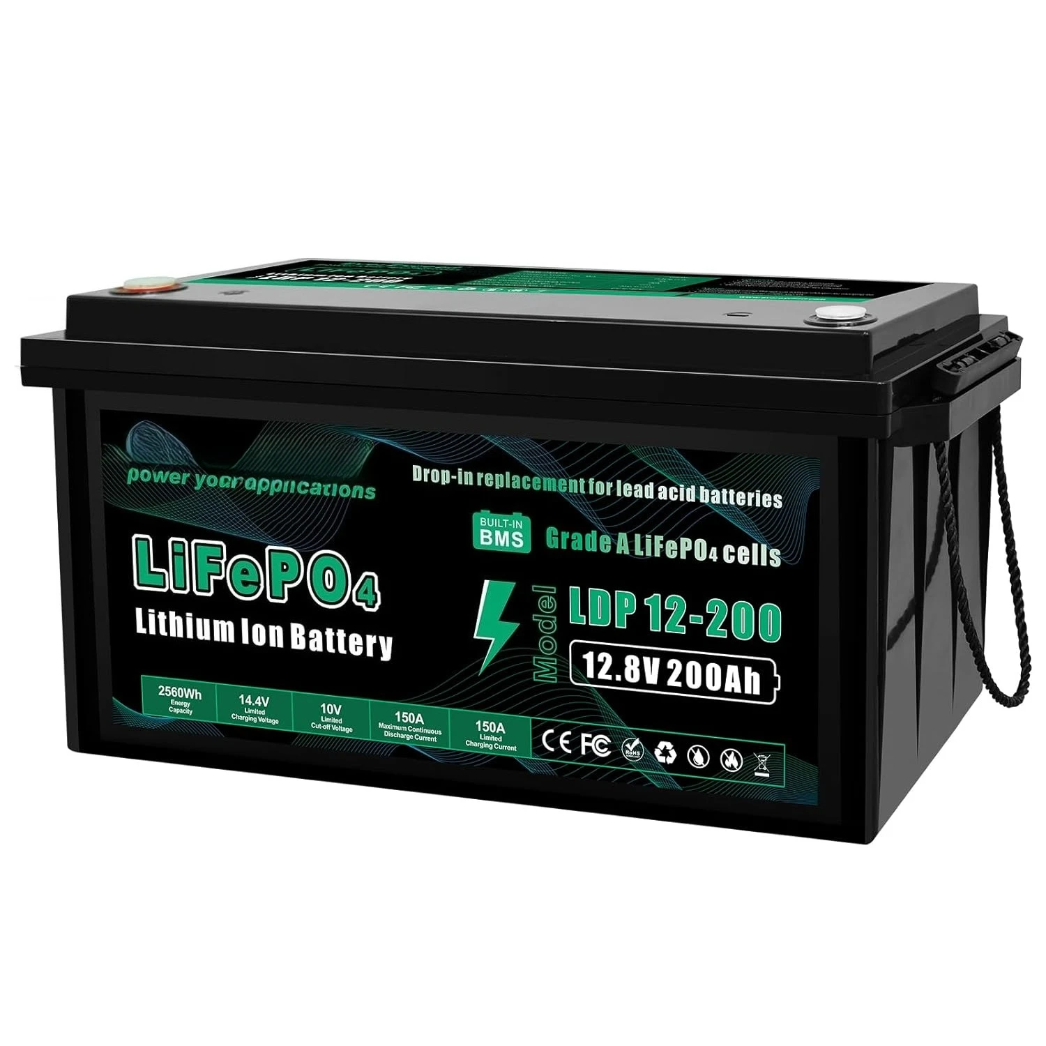 

Литий-железо-фосфатный аккумулятор 12В 200Ач с встроенной BMS 150А, 2560Втч, с защитой от низких температур, на заказ