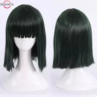 Peluca de Cosplay Fubuki para niñas, pelo sintético resistente al calor, pelucas Bobo de color verde oscuro + gorro de peluca