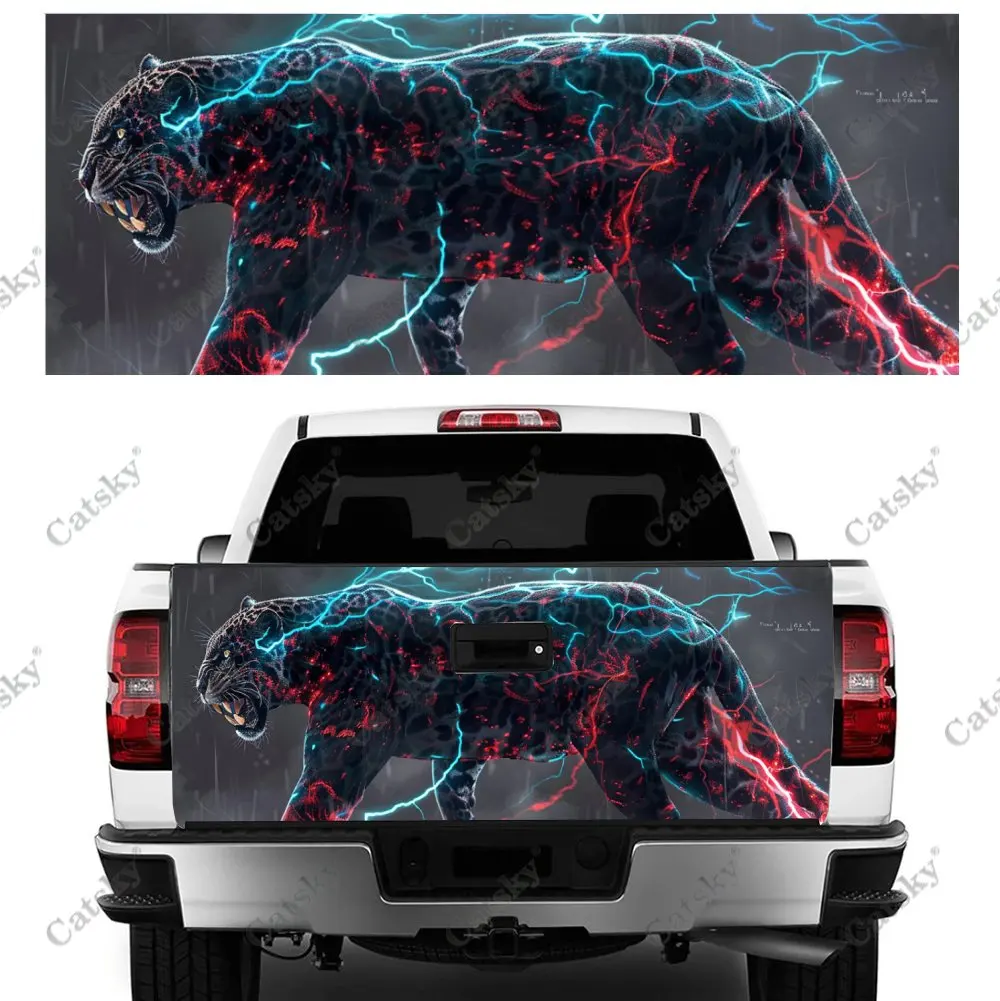 

Leopard with Blue Lightning Print Car Tail Trunk Protect Vinly Decal Auto Accessories Hood Decor Sticker for Off-road Pickup