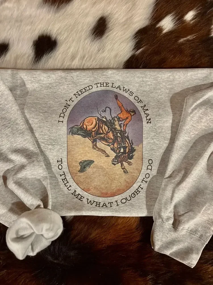 De wet van de mens Vintage Western Cowboy Grafisch Sweatshirt Grappige Rodeo Cowgirl Oversized Leuke Retro Mode Dameskleding Grunge
