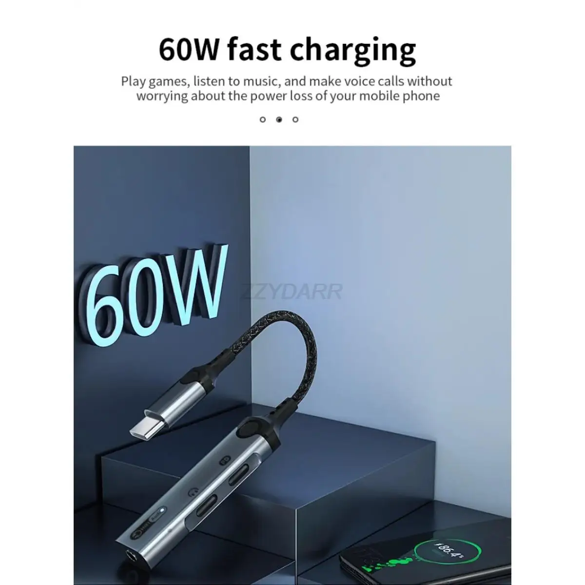 USB Type-C سماعة محول ، محول الصوت ، الخائن ، 60 واط شحن ، 3 في 1 ، 3.5 مللي متر ، آيفون 15 ، غالاكسي S23 ، S22