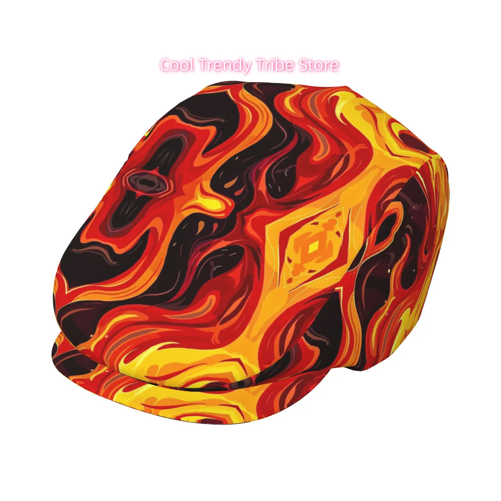 1pc Full-Face Flame Print Beret Newsboy Cap - Adjustable Unisex Hat for &, Soft Breathable, for halloween/Christmas/Graduation,