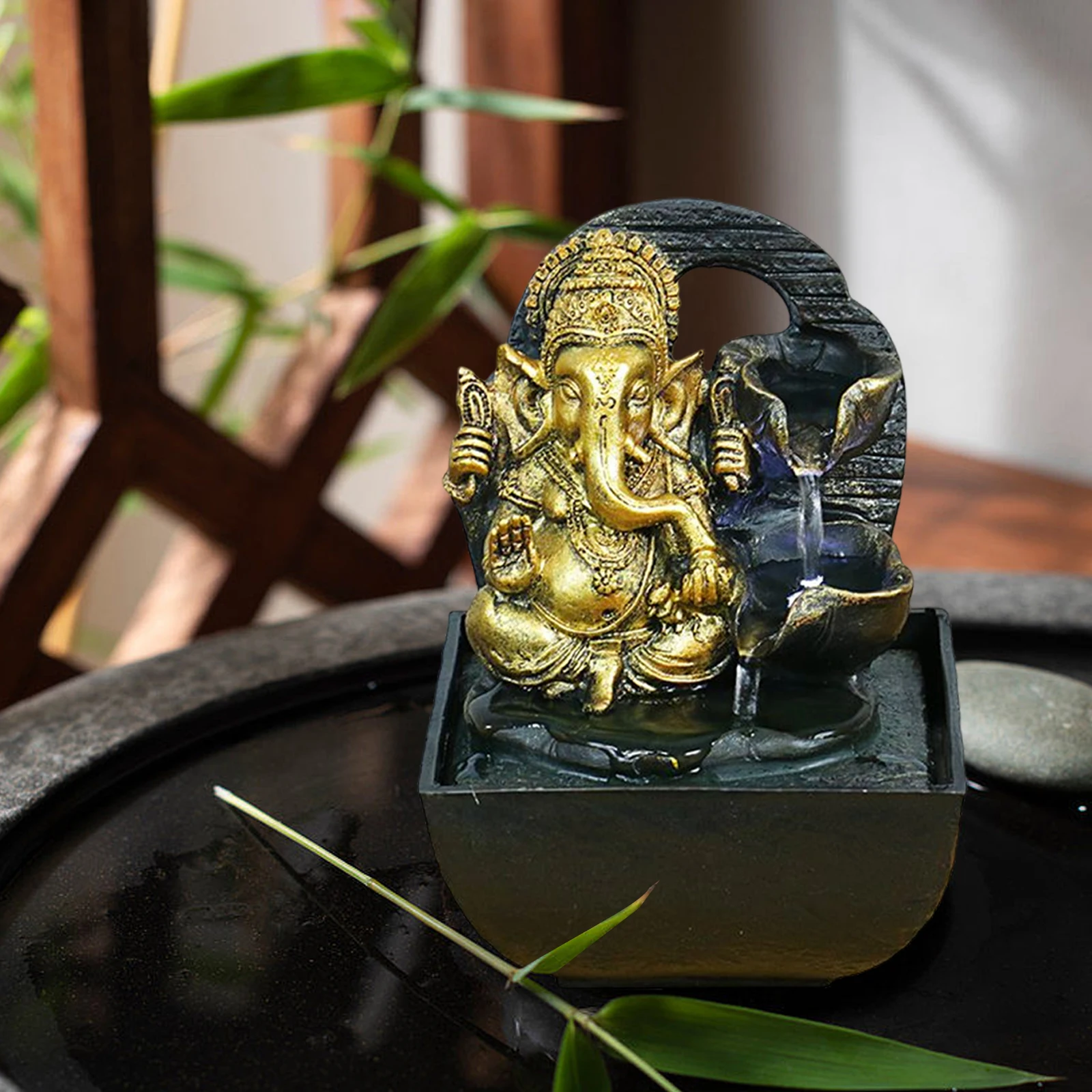 Ganesha Statues Indoor Water Fountain Buddha Sculpture Figurine Zen Meditation Waterfall Micro Landscape Resin for Decor