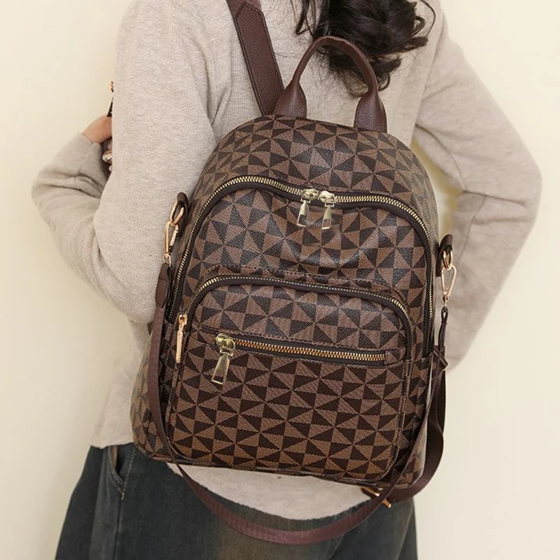 Täglicher minimalistischer bedruckter Rucksack mit glatten Metallreißverschlüssen, All-Match-Damen-Umhängetasche für kurze Freizeitausflüge – Detail 10