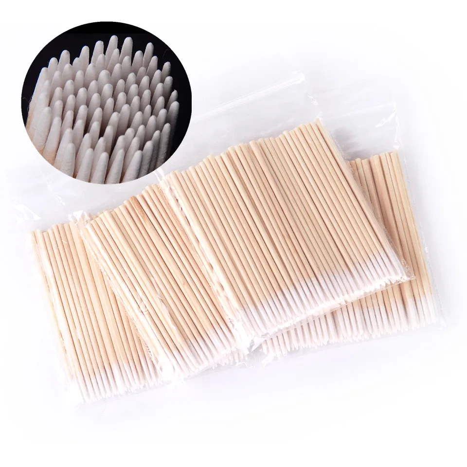 100/200/500PCS Micro Brushes Wood Cotton Swabs Lint Free Disposable Clean Mini Stick Eyelash Eyeliner Tattoo Use Makeup Tool