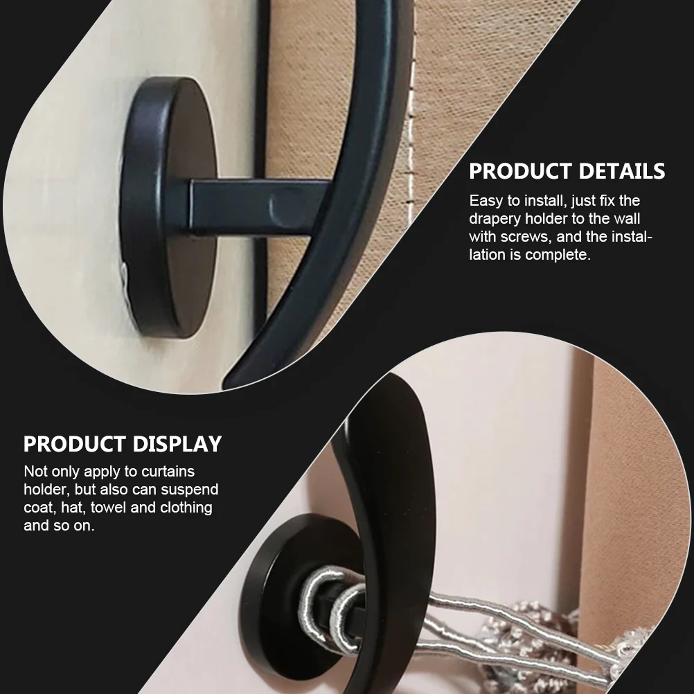 

2Pcs Curtain Wall Holder Easy to Fix High Gloss Anti Fade Suitable for Blackout Curtains Home Decor Curtain Hook