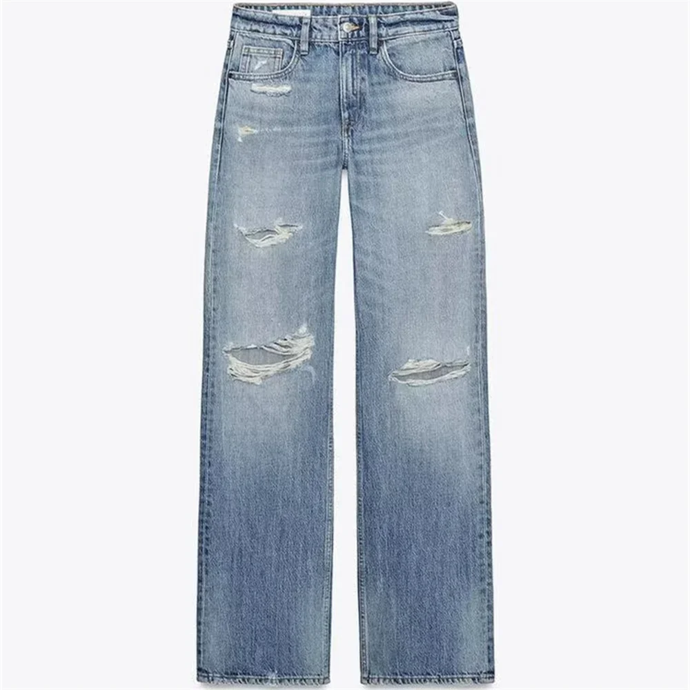 

Women's Fashion Piercing Jeans Zipper Pocket Decoration Spring/Summer New Product Women's Clothing