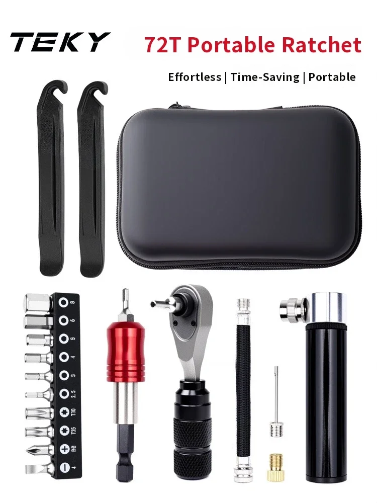 Bicycle Repair Tool Kit with Ratchet Wrench Bits Tire Levers and Pump for MTB Road Bike