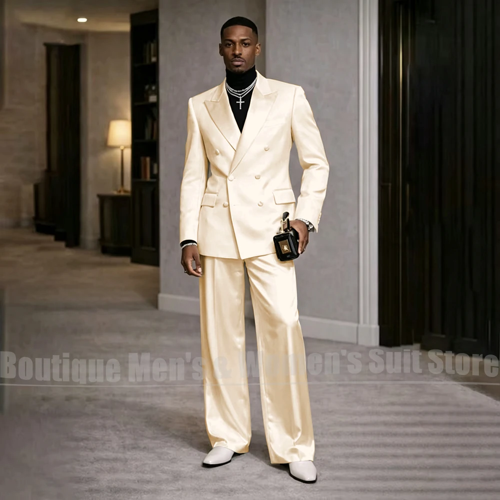 Men's White Satin Suit 2 Piece - đánh giá và giá Men Formal Wear Modern