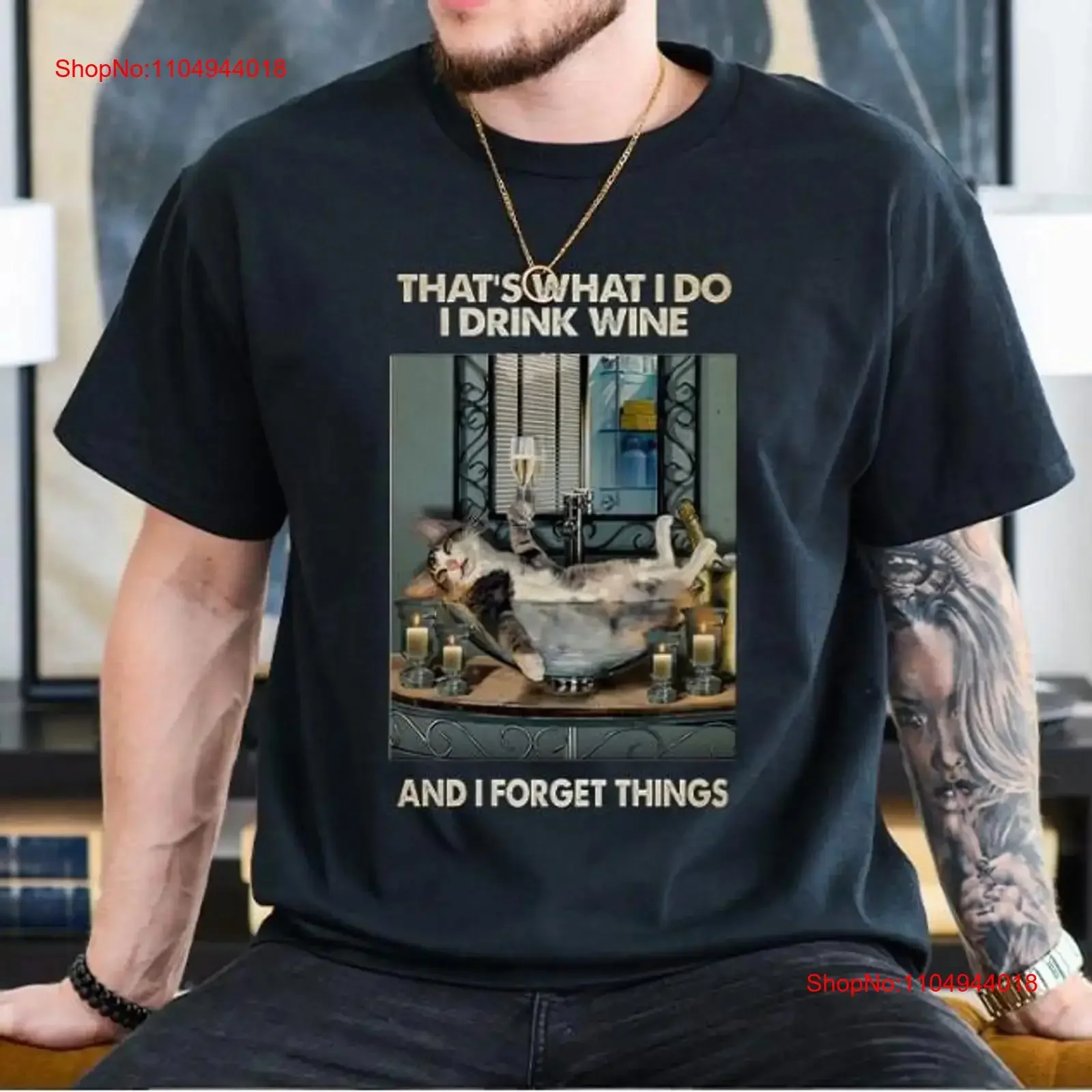 

Funny Cat T Shirt That's What I Do Drink Wine Forget Things For Animal Lovers vintage Washed Casual Top For Everyday Wear