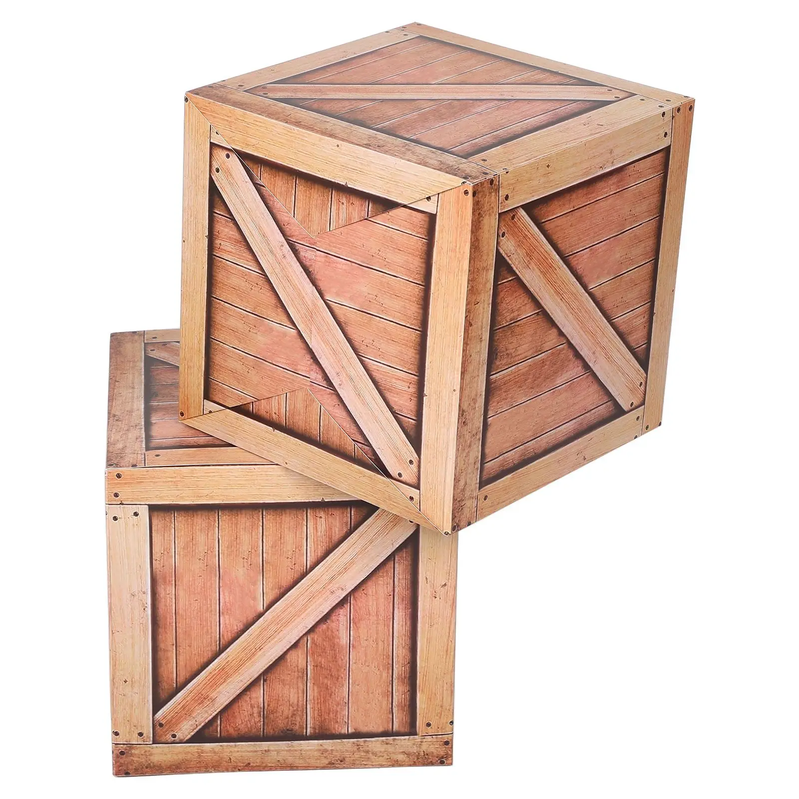 

2 Pcs Western Cowboy Party Decorations Fake Wood Boxes Centerpieces Photography Props Table Decor Simulation Wooden Crate Party