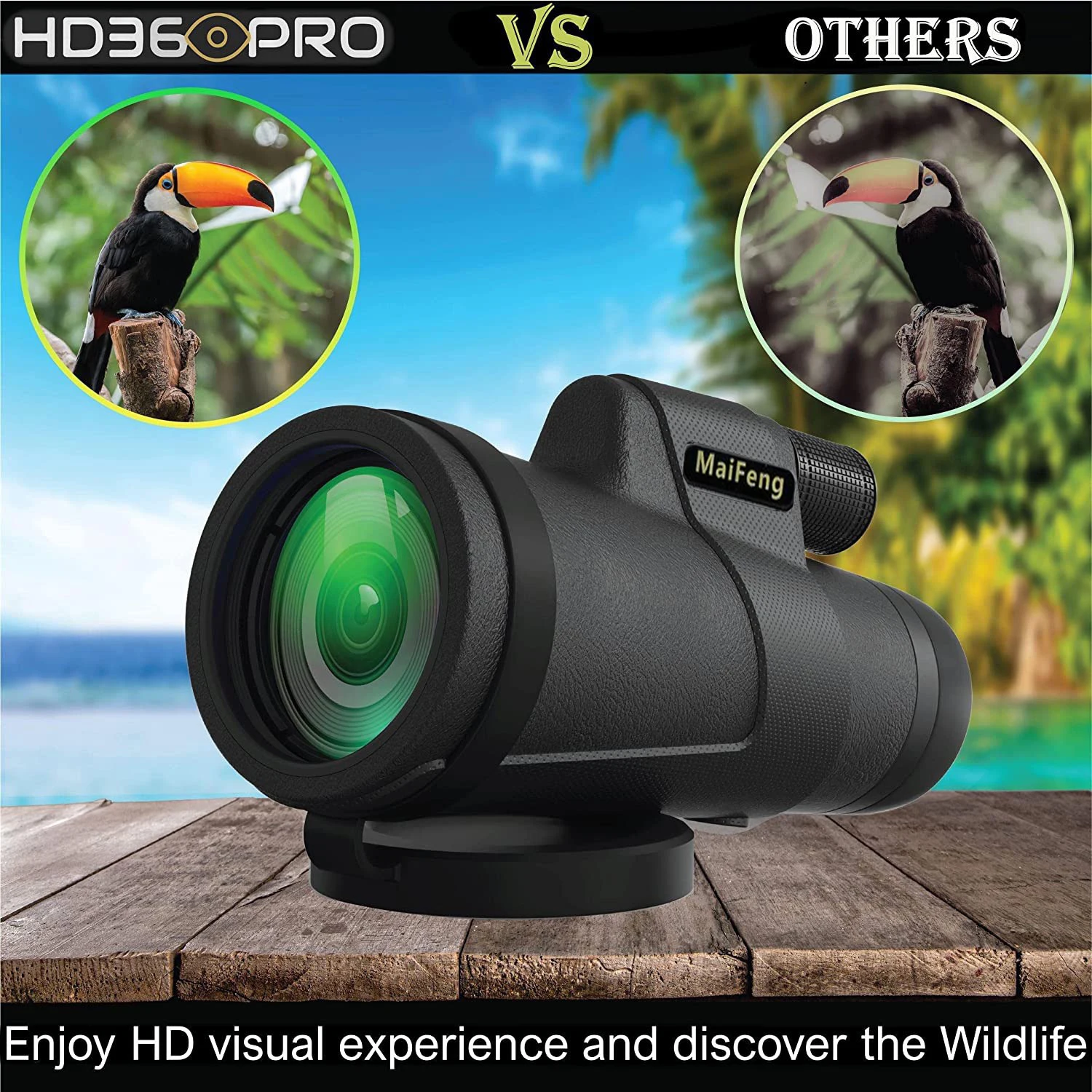 Powerful 12x42 Monocular Telescope HD Long Range Binoculars Bak4 Waterproof Bird Watching Optical Glass Pocket Size For Camping