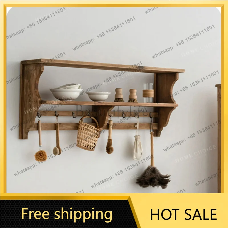 YJ Home baffle rack log coat hook coat rack wall solid wood porch bedroom baffle simple designer