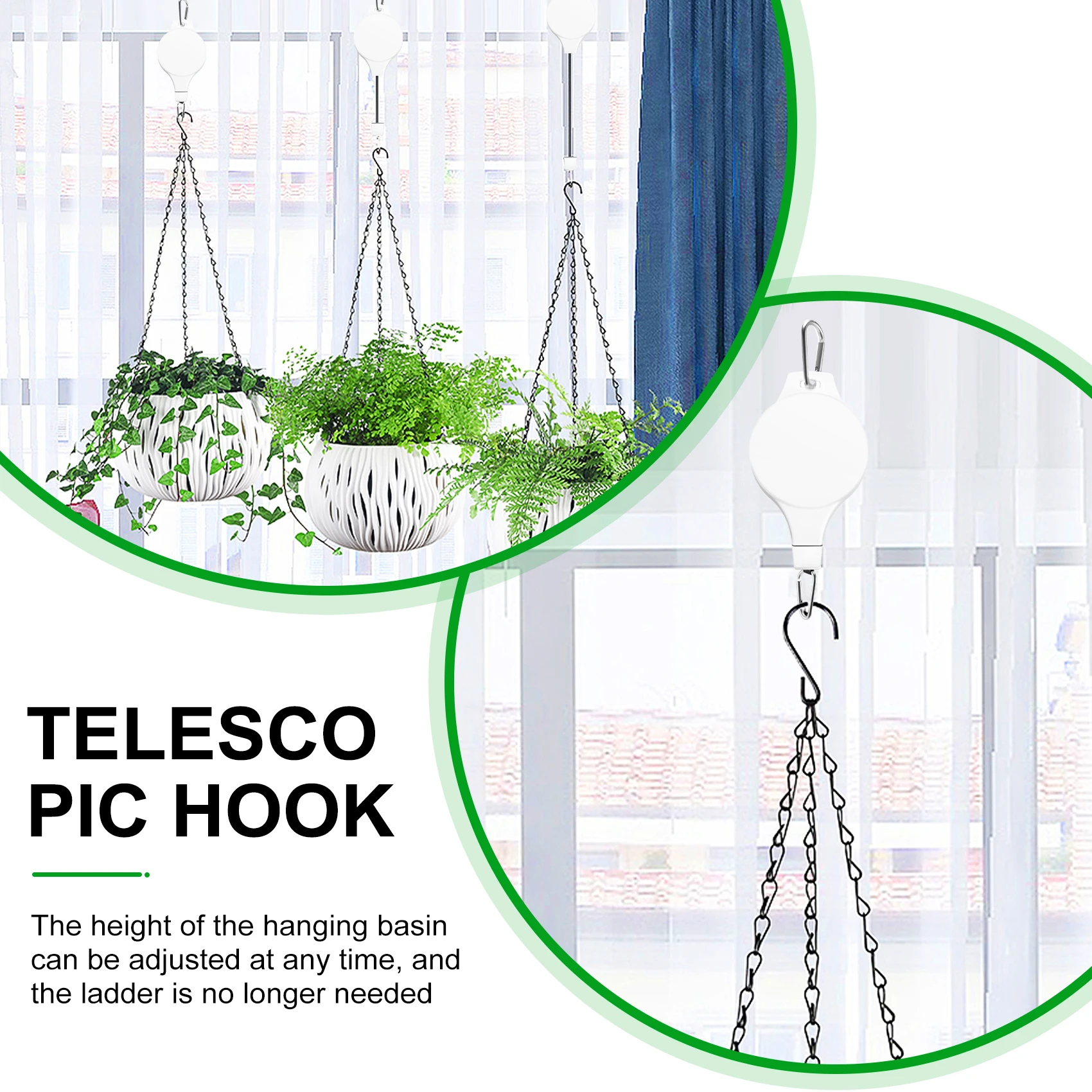 6 Pack Plant Pulley Retractable Hanger Plant Pulley Adjustable Height Wheel for Hanging Plants Indoor White-AT35