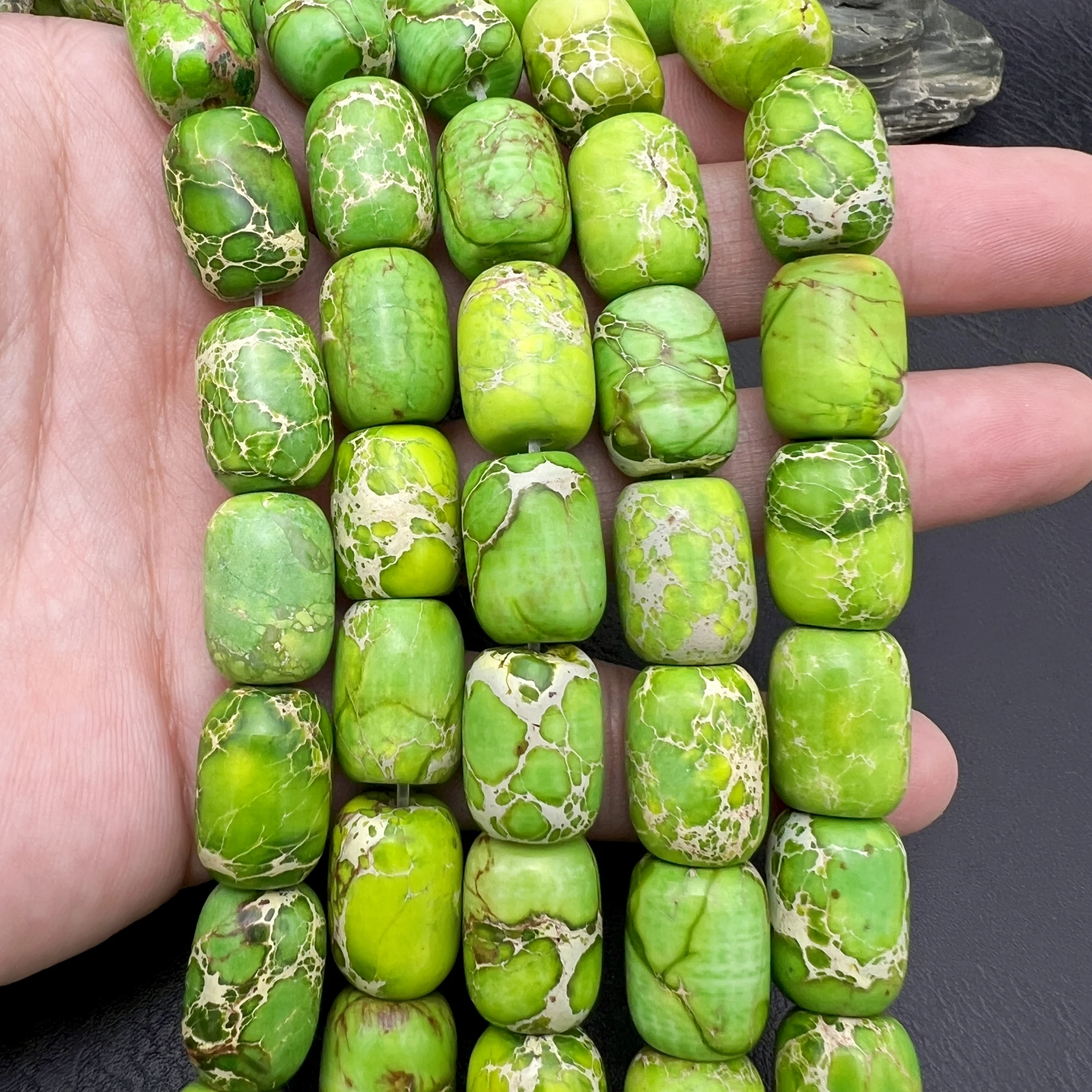 

12x16MM 24PCS Large Green Sea Sediment Imperial Jaspers Barrel Nugget Beads For DIY Jewelry Making MY250205