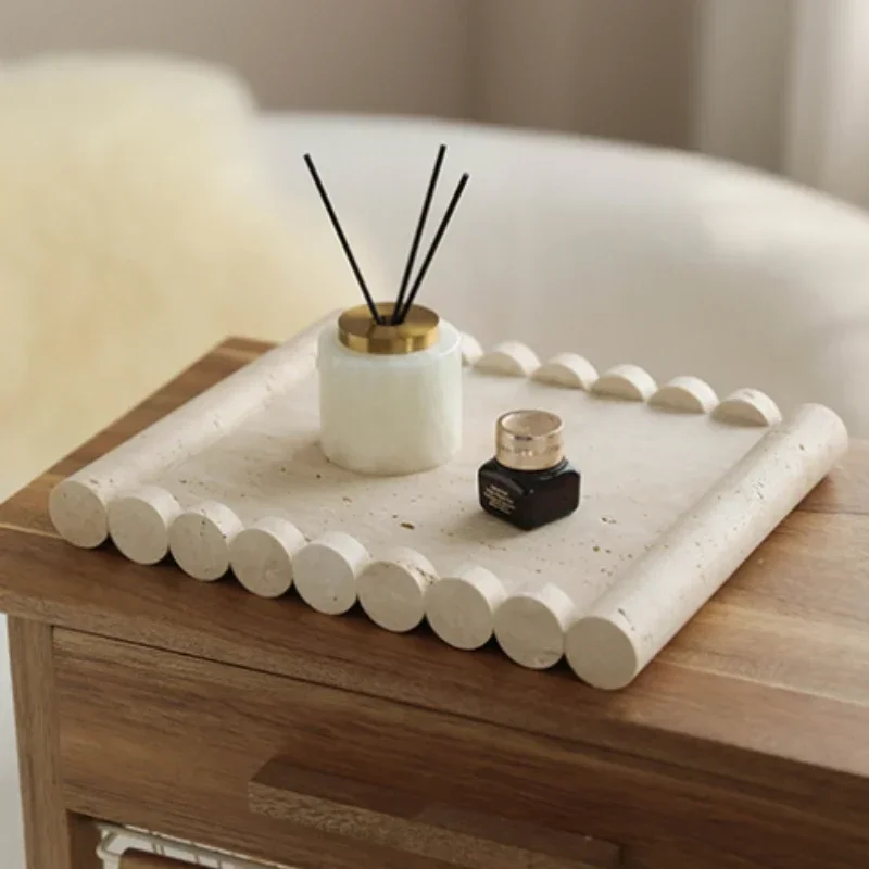 Natural Travertine Square Tray Wave Edge Design Ornament Creative Home Bathroom Desktop Cosmetics Jewelry Fruit Tray Decoration