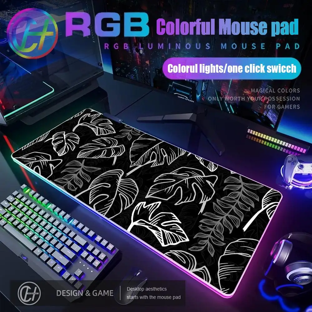 

HYBXAXC Green Vintage Plant Mouse Pad RGB Gaming Mouse Pad Desk Mat HD Gamer Large LED Light XXL 90X40 Mouse Pad