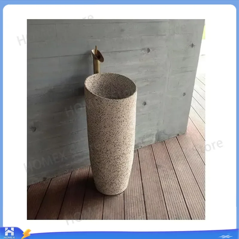 Ceramic Pedestal Sink Oval Bathroom Washbasin Farmhouse Standing Vessel Sink Narrow Corner Basin for Hotel Courtyard Home