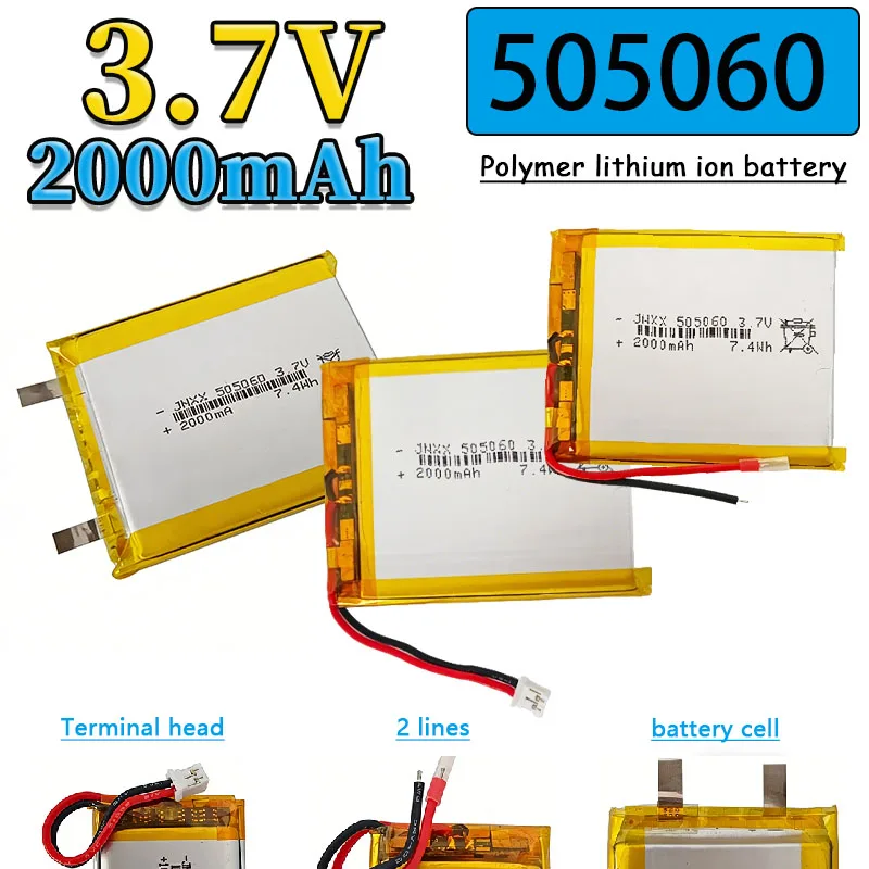 

505060 3.7V 2000mAh 7.4Wh Rechargeable Polymer Li Lithium Lipo Battery 3 Wire Thermistor For Phone PDA MID TV Box GPS Tablet PC