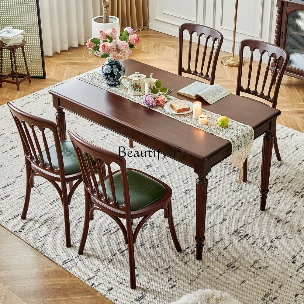 NEW Retro style dining table full solid wood French medieval solid wood rectangular household table and chair combination