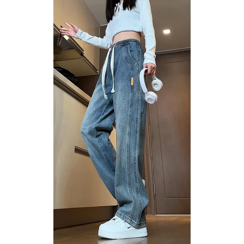 

American High Street Men's Jeans Loose Straight Leg Patchwork Trendy Large Size Teenagers Wide Leg Casual Long Pants