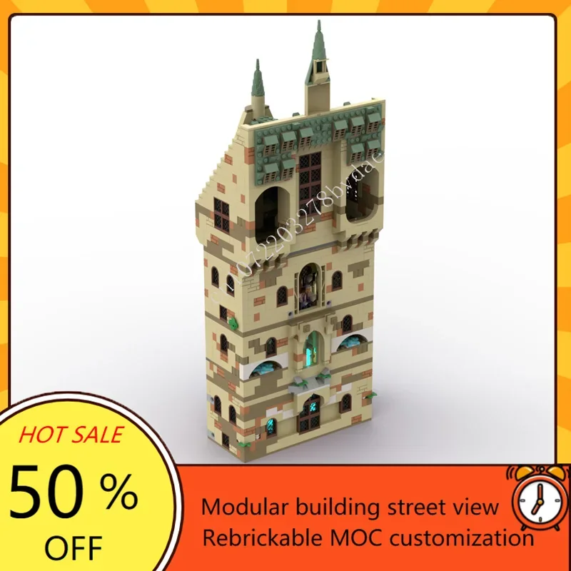 MOC Middeleeuws kasteel Aangepaste puzzel De kloktoren Clock Tower Binnenplaats Technische DIY-set Speelgoed voor kind Technologie Vakantiecadeau