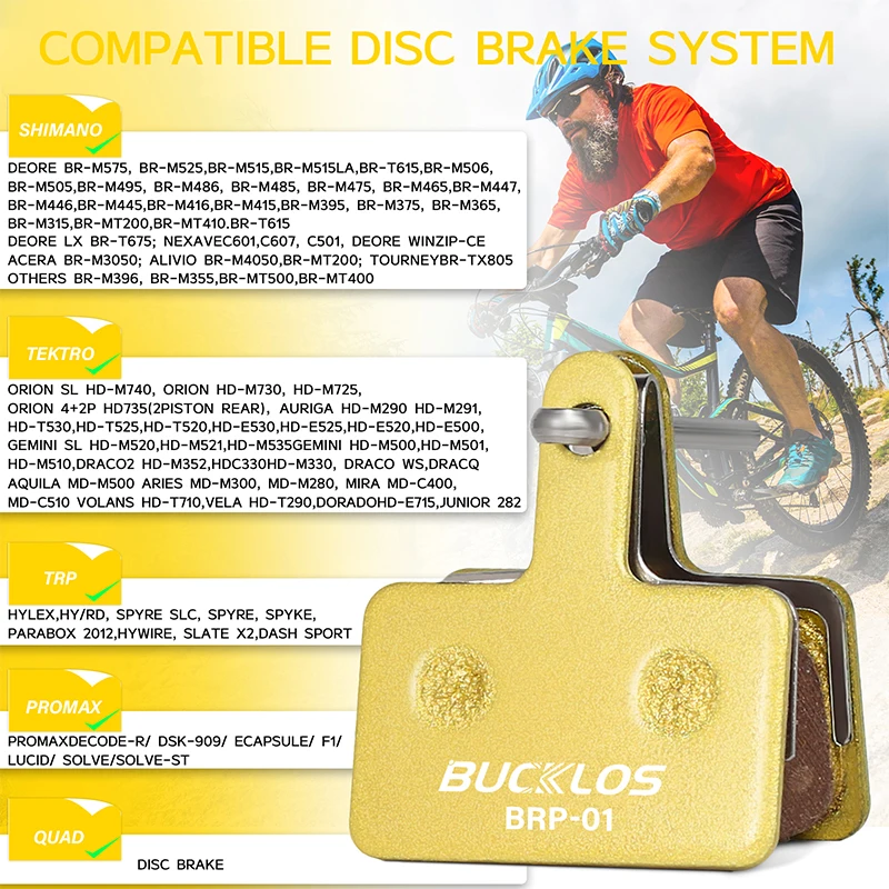 BUCKLOS MTB Disc Brake Pads for SHIMANO B01S Copper-Based Metal Hydraulic Brake Pad Mountain Bike Brake Pads for MT200 M535 M395