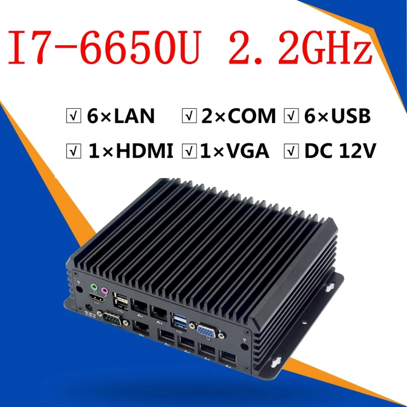 Fanless Industrial control PC mini pc 3865U i5 6360U i7 6650U 6 Gigabit Ethernet  6*1000M lan USB COM WIN7 WIN10 LINUX