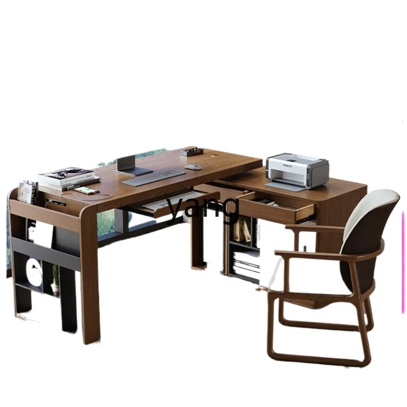 LHH  Rotating Computer Desk Desktop Home Desk Solid Wood Retractable Corner Writing Desk