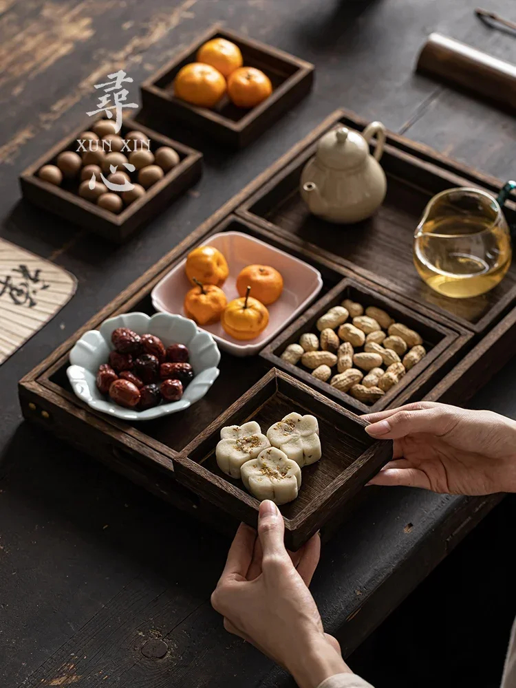 Chinese wooden storage tray, refreshment tray, fireplace tea, snack tray, afternoon tea, snacks, dried fruit and fruit tray