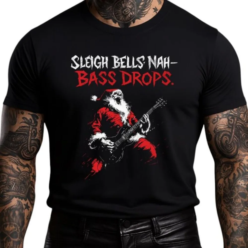 

Heavy Metal Christmas Shirt Gothic Santa Rock Tee Dark Xmas Gift for Him Santa Metal Band Shirt Harajuku Aesthetic Clothes